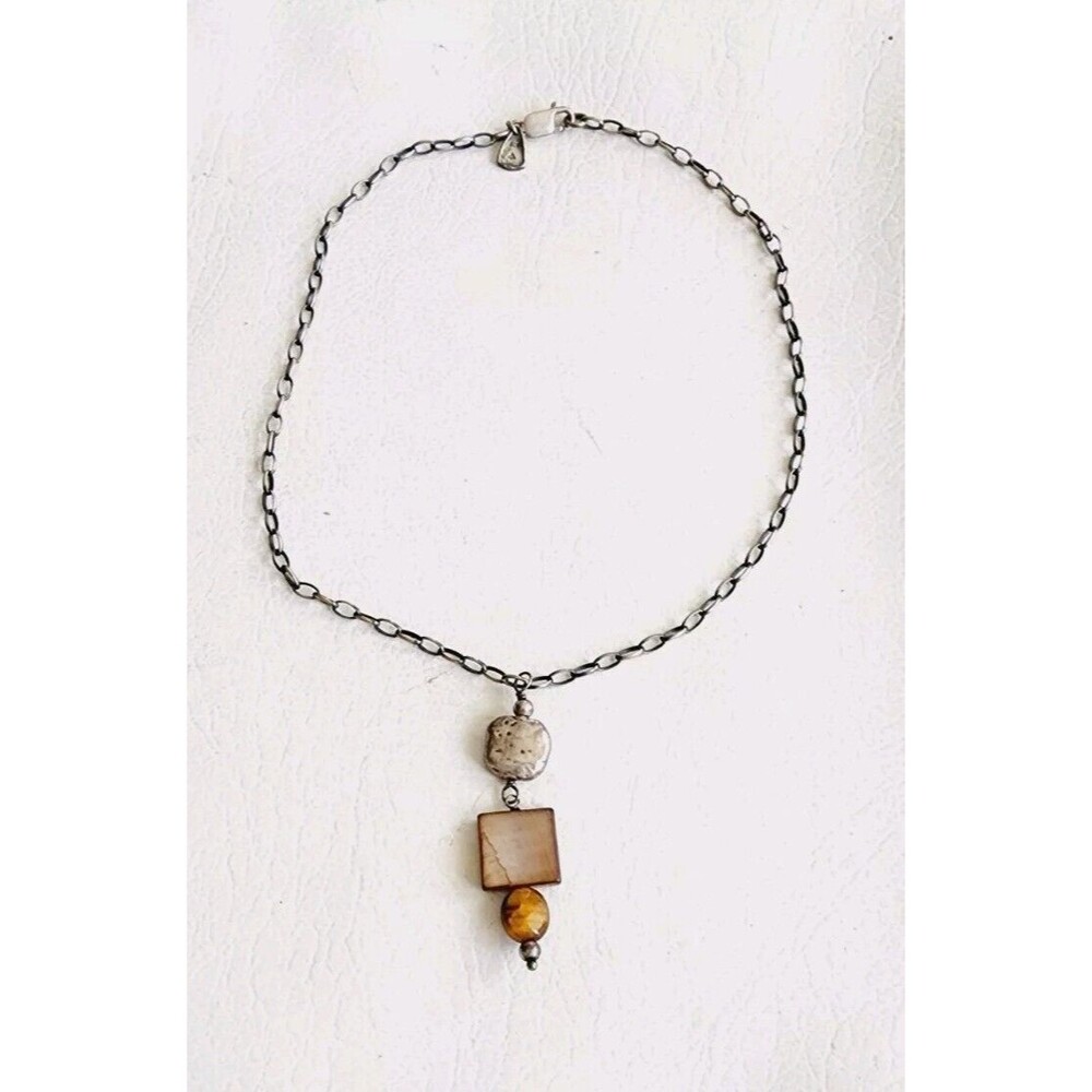 Silpada Necklace Sterling Silver Mother Of Pearl & Tiger's Eye N1336